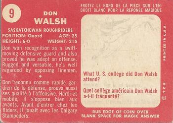 1958 Topps CFL #9 Don Walsh Back