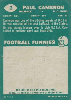 1960 Topps CFL #2 Paul Cameron Back