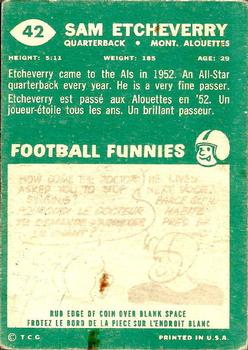 1960 Topps CFL #42 Sam Etcheverry Back