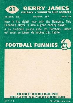 1960 Topps CFL #81 Gerry James Back
