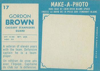 1961 Topps CFL #17 Gordon Brown Back