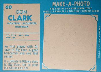 1961 Topps CFL #60 Don Clark Back
