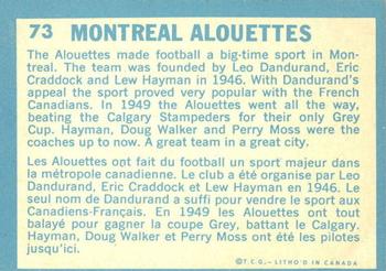 1961 Topps CFL #73 Alouettes Team Photo Back