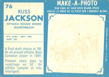1961 Topps CFL #76 Russ Jackson Back