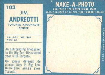 1961 Topps CFL #103 Jim Andreotti Back