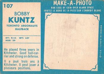 1961 Topps CFL #107 Bobby Kuntz Back