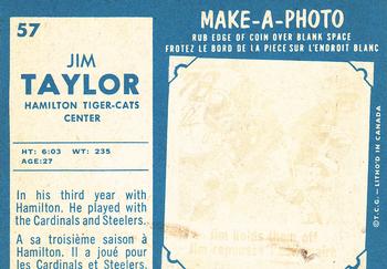 1961 Topps CFL #57 Jim Taylor Back
