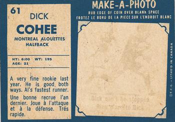 1961 Topps CFL #61 Dick Cohee Back