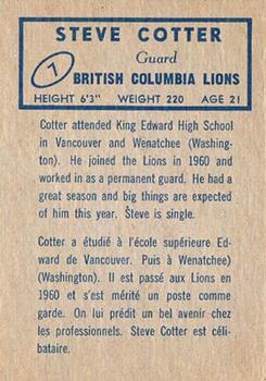 1962 Topps CFL #7 Steve Cotter Back
