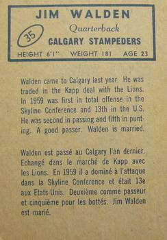1962 Topps CFL #35 Jim Walden Back