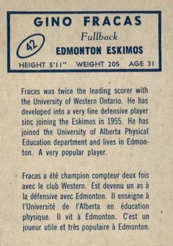 1962 Topps CFL #42 Gino Fracas Back