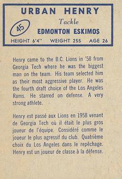 1962 Topps CFL #45 Urban Henry Back