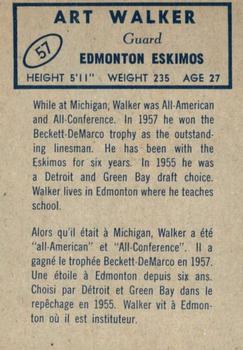 1962 Topps CFL #57 Art Walker Back