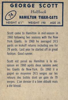 1962 Topps CFL #74 George Scott Back