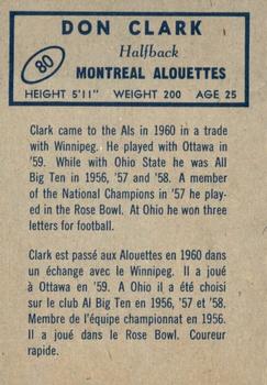 1962 Topps CFL #80 Don Clark Back