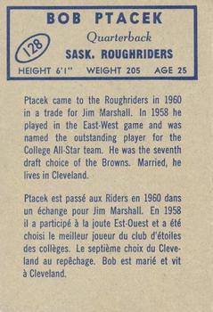 1962 Topps CFL #128 Bob Ptacek Back