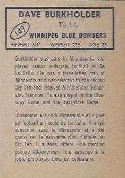 1962 Topps CFL #149 Dave Burkholder Back