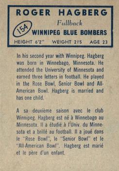 1962 Topps CFL #154 Roger Hagberg Back