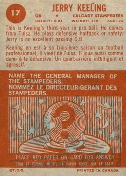 1963 Topps CFL #17 Jerry Keeling Back