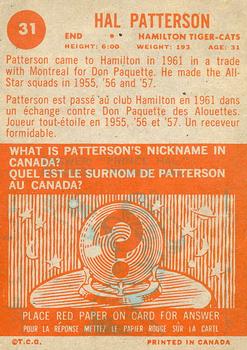 1963 Topps CFL #31 Hal Patterson Back