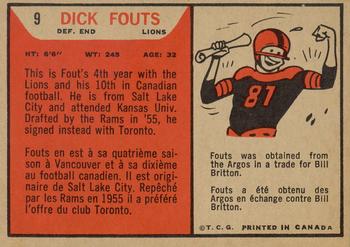 1965 Topps CFL #9 Dick Fouts Back