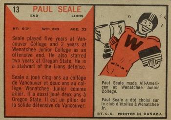 1965 Topps CFL #13 Paul Seale Back