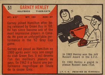 1965 Topps CFL #51 Garney Henley Back