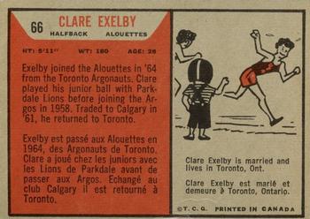 1965 Topps CFL #66 Clare Exelby Back