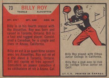 1965 Topps CFL #73 Billy Roy Back