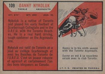 1965 Topps CFL #109 Danny Nykoluk Back