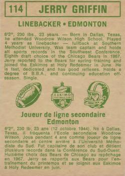 1968 O-Pee-Chee CFL #114 Jerry Griffin Back