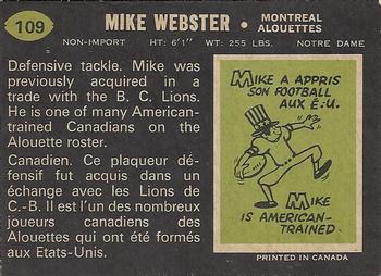 1970 O-Pee-Chee CFL #109 Mike Webster Back