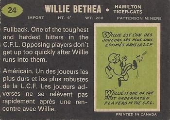 1970 O-Pee-Chee CFL #24 Willie Bethea Back