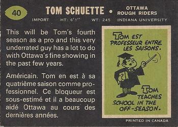 1970 O-Pee-Chee CFL #40 Tom Schuette Back