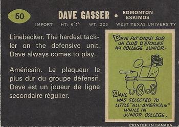 1970 O-Pee-Chee CFL #50 Dave Gasser Back