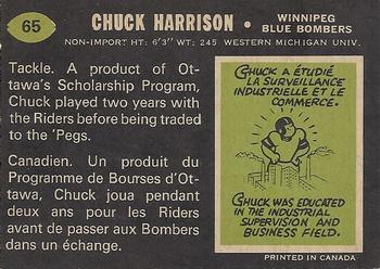 1970 O-Pee-Chee CFL #65 Chuck Harrison Back