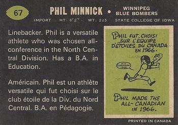 1970 O-Pee-Chee CFL #67 Phil Minnick Back