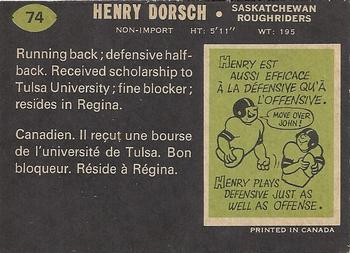 1970 O-Pee-Chee CFL #74 Henry Dorsch Back