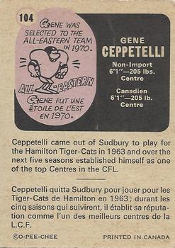 1971 O-Pee-Chee CFL #104 Gene Ceppetelli Back