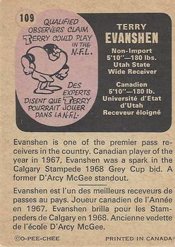 1971 O-Pee-Chee CFL #109 Terry Evanshen Back