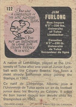 1971 O-Pee-Chee CFL #122 Jim Furlong Back