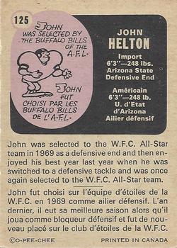 1971 O-Pee-Chee CFL #125 John Helton Back