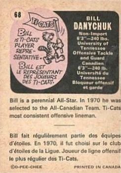 1971 O-Pee-Chee CFL #68 Bill Danychuk Back