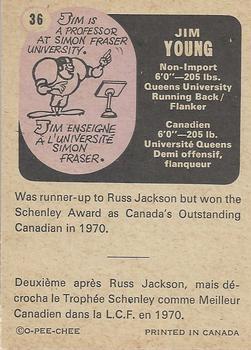 1971 O-Pee-Chee CFL #36 Jim Young Back