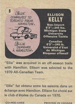 1971 O-Pee-Chee CFL #8 Ellison Kelly Back