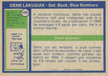 1972 O-Pee-Chee CFL #109 Gene Lakusiak Back