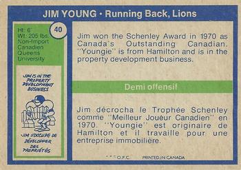 1972 O-Pee-Chee CFL #40 Jim Young Back