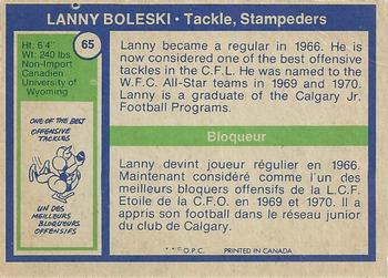 1972 O-Pee-Chee CFL #65 Lanny Boleski Back