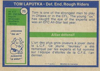 1972 O-Pee-Chee CFL #73 Tom Laputka Back