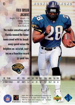 1998 Upper Deck Black Diamond Rookie Edition #93 Fred Taylor Back